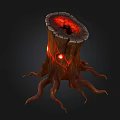 Wooden Stone Tree Stump Featuring Red Glowing Interior And Intricate Roots