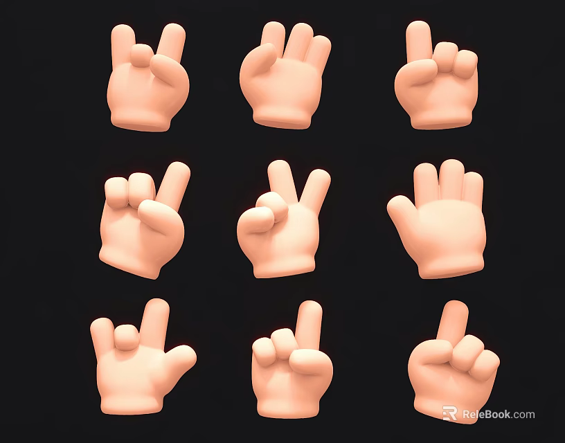 Inflatable Hand Gesture Models In Cartoon Style With Various Poses 3d model 