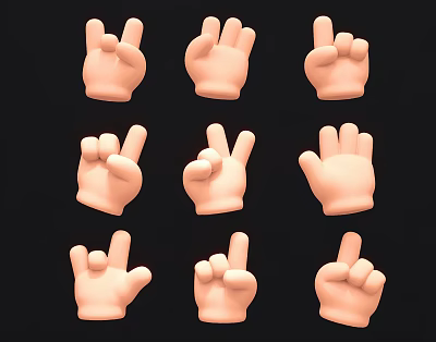 Inflatable Hand Gesture Models In Cartoon Style With Various Poses 3d model