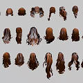 Decorative Ornament Sets Displaying Various Colored Wigs Curly And Straight Styles 3d model