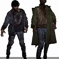 Two Gory Decayed Zombies with Bloody Tattered Clothes and Torn Jackets
