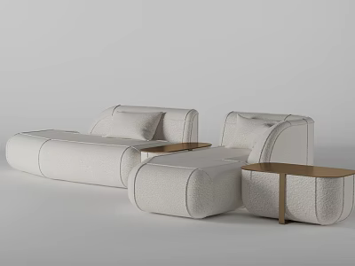 Modern White Fabric Sectional Sofa With Matching Side Tables And Decorative Pillows 3d model