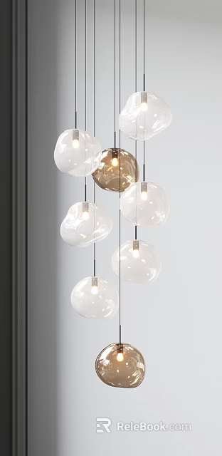 Modern Decorative Chandelier With Transparent And Brown Glass Spheres Hanging Design 3d model 