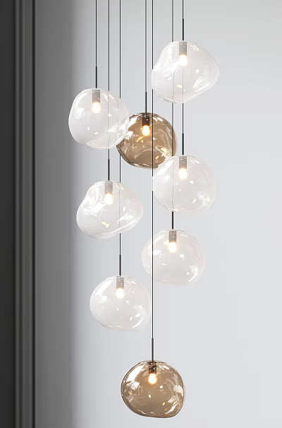 Modern Decorative Chandelier With Transparent And Brown Glass Spheres Hanging Design 3d model