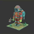 Pixel Art Firefighter Figure In Red Uniform With Helmet Hose And Axe