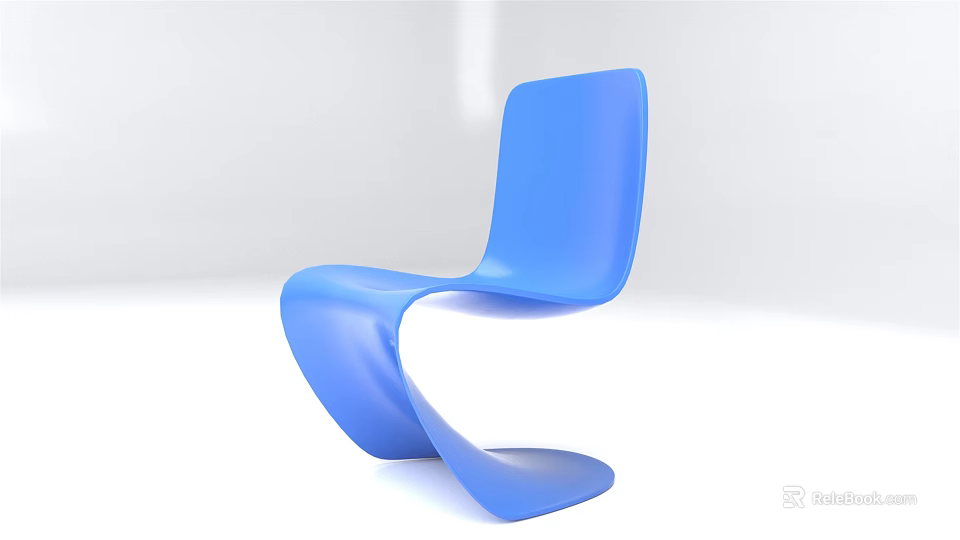 Modern Blue Curved Single Chair Design With Sleek Lines In White Background 3d model 
