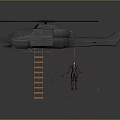 Military Helicopter With Orange Ladder And Hanging Figure