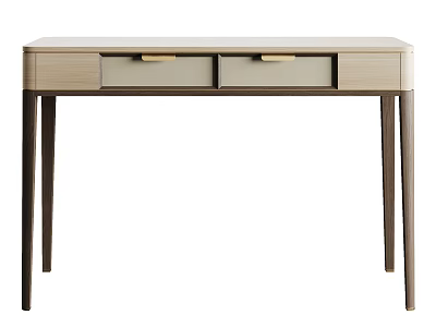 Modern Desk With Two Drawers Light Wooden Top And Dark Slim Legs 3d model