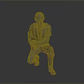 3D Construction Worker Model Wearing Safety Helmet And Work Uniform In Crouching Position Holding Tool