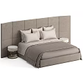 Modern Double Bed With Upholstered Gray Headboard Soft Bedding And Round Nightstands 3d model