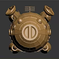 Golden Shiny Water Vehicle With Metallic Surface Round Windows And Protruding Structures