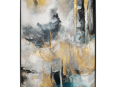 Modern Abstract Painting With Dripping Gold Blue Gray White Textures And Brush Strokes 3d model
