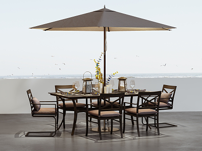 Modern Outdoor Table and Chair Outdoor Table and Chair Sun Umbrella 3d model