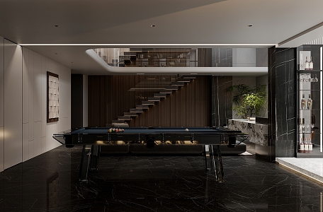 Light Luxury Billiards Room Basement Leisure Entertainment Room Billiards Room Billiards Table Wine Cabinet Billiards Entertainment Room 3d model