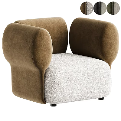 Modern Single Sofa With Brown Curved Armrests And White Fluffy Seat 3d model