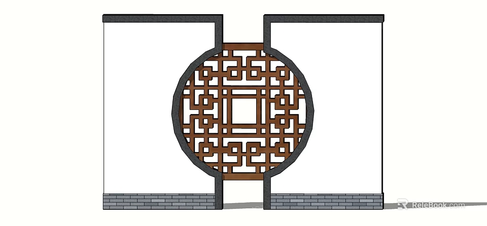 Traditional Chinese Scenic Wall With Circular Lattice Design And Brick Base 3d model 