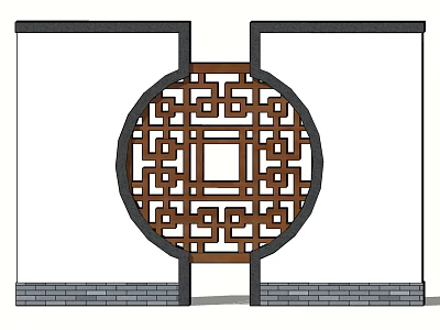 Traditional Chinese Scenic Wall With Circular Lattice Design And Brick Base 3d model