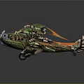 Cosmic Aerospace Themed Vintage Biplane With Green Orange Accents And Futuristic Design