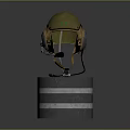 Yellow Safety Helmet with Headphones and Microphone on Metal Cylindrical Base