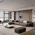 Modern Living Room Interior With Brown Sofa Armchair Coffee Table And Textured Wall