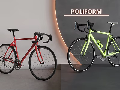 Red and Neon Green Poliform Road Bikes with Curved Handlebars Displayed in Modern Setting 3d model