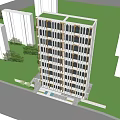 Modern High Rise Hotel Building With Green Roof Large Windows And Surrounding Lawn