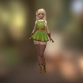 Fantasy Elf Character In Green Dress With Blonde Hair Brown Belt Gloves
