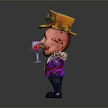 Man Wearing Purple Coat Red Vest Green Jewel Hat Holding Cigar Wine Glass Arms Outstretched