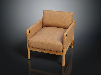 Brown Leather Single Seater Sofa With Wooden Frame And Modern Minimalist Design 3d model