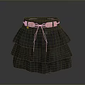 Stylish Women's Black Layered Skirt With Brown Belt And Bow Detail