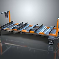 Industrial Utility Cart With Orange Frame Metal Trays And Wheels