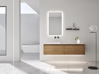 Modern Wooden Bathroom Cabinet With LED Mirror Sink And Sleek Minimalist Design 3d model