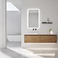 Modern Wooden Bathroom Cabinet With LED Mirror Sink And Sleek Minimalist Design