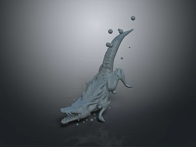 Dynamic Crocodile 3D Model in Upward Pose With Surrounding Bubbles on Gray Background 3d model