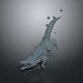 Dynamic Crocodile 3D Model in Upward Pose With Surrounding Bubbles on Gray Background