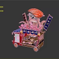 Mobile Commercial Takoyaki Food Cart With Octopus Decor And Red White Design For Street Business