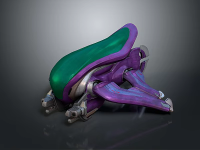 Futuristic Purple And Green Mechanical Structure With Curved Green Top And Metallic Supports 3d model