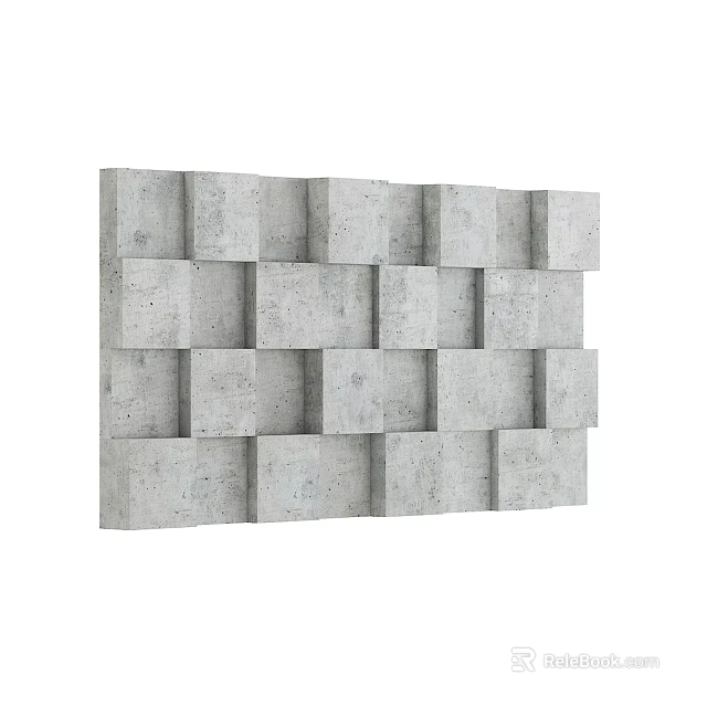 Gray Concrete Block Wall With Neatly Arranged Geometric Pattern And Textured Surface 3d model 