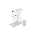 Modern Shower Sauna With Transparent Glass Screen Metal Frame White Base And Handheld Showerhead