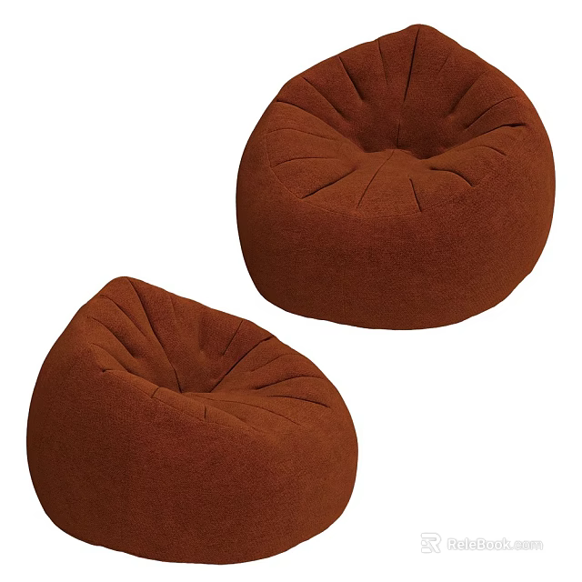 Two Brown Plush Bean Bag Chairs For Comfortable Living Room Seating 3d model 