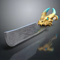 Mythical Weapon With Golden Dragon Head Blue Horns And Silver Wavy Blade
