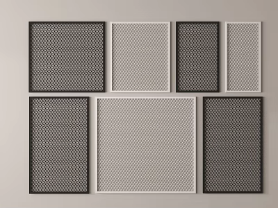 Wrought Iron Decorative Grid Panels In Various Patterns With Black White Frames 3d model