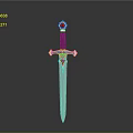 Ornate Medieval Sword With Black Hilt Blue Gemstone And Silver Decorations