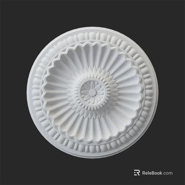 White Decorative Ceiling Medallion With Intricate Floral Center And Ornate Patterns 3d model 