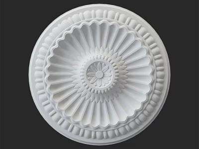 White Decorative Ceiling Medallion With Intricate Floral Center And Ornate Patterns 3d model