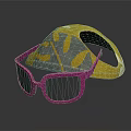 Stylish yellow gray leaf pattern cap with pink frame black lens sunglasses daily life accessories