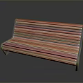 Red Wooden Slat Outdoor Bench with Silver Metal Frame for Garden Seating