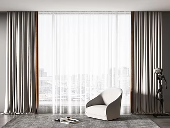 Modern Single Sofa Curtain Single Sofa Combination 3d model