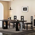 Modern Dining Table Set with Hollow Circular Back Chairs Wine Cabinet and Pendant Light