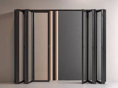 Modern Folding Doors Featuring Black Metal Frame And Glass Panels 3d model